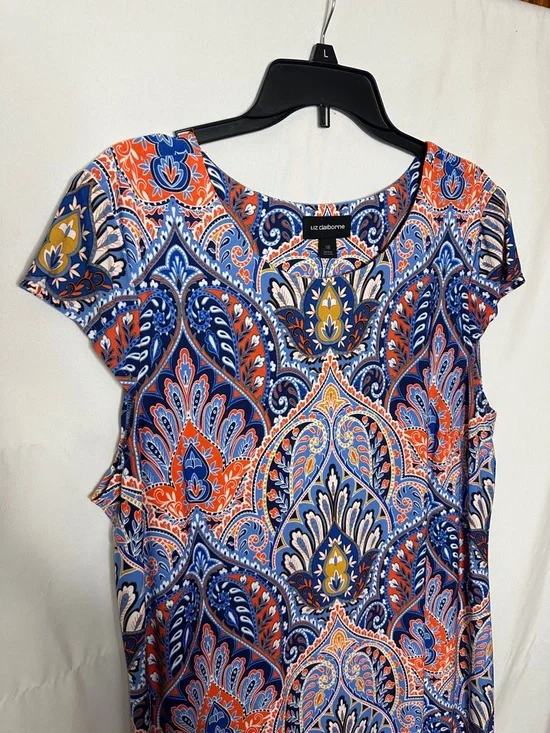 Liz Claiborne Blue & Orange Printed Cap-Sleeve Midi Dress - Picture 2 of 5